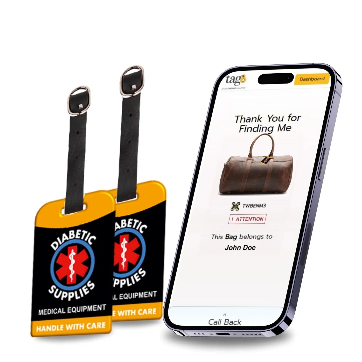 Diabetic Equipment Tag Yellow Color [Pack 2]-0